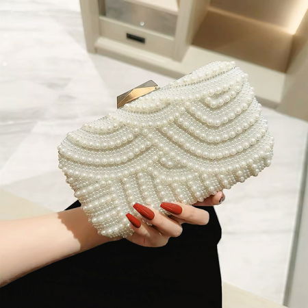 Clutch - Geanta clutch ivoar/argintiu cu perle 1006 05