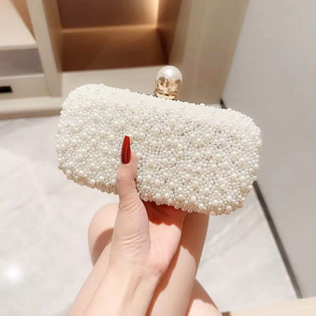 Clutch - Geanta clutch ivoar/auriu cu perle 1003 01