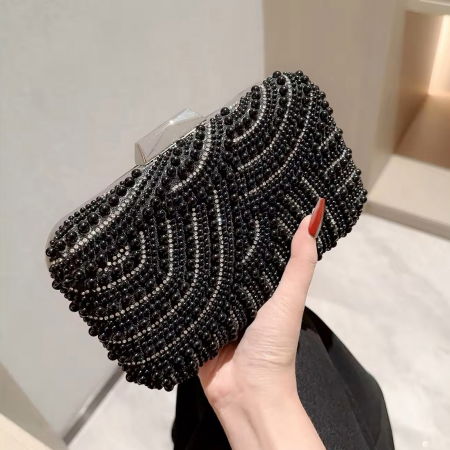 Clutch - Geanta clutch negru cu perle 1006 05