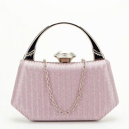 Clutch - Geanta clutch roz cu cristale si sclipici 55461 06