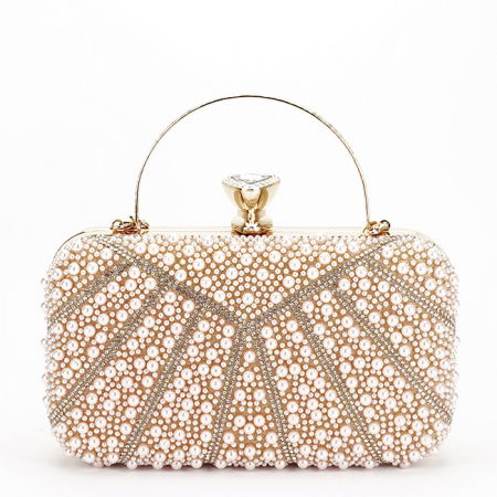 Clutch - Geanta clutch roz perlat/auriu roze cu perle 1008 05