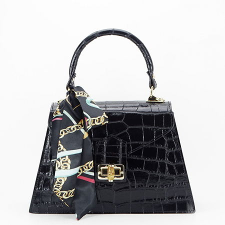 Posete - Geanta din piele naturala cu esarfa 8953 121 Negru