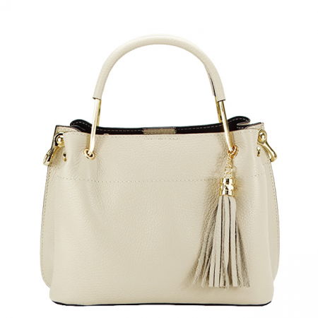 Geanta medie din piele naturala, 8939 122, Crem