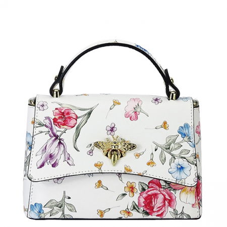 Clutch - Geanta mica alba cu imprimeu floral din piele naturala 1523 120