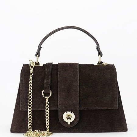 Genti mici - Geanta mica maro cafeniu din piele naturala intoarsa 1911 M9