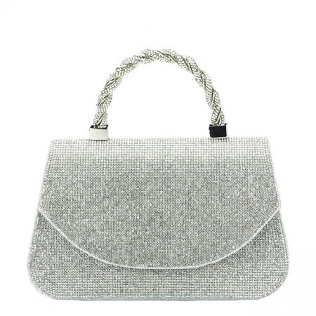 Clutch - Geanta eleganta argintiu cu sclipici si pietricele BYH873 06