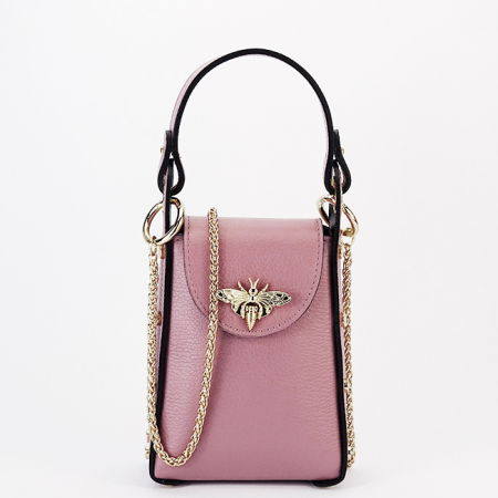 Genti mici - Geanta roz plamaniu mica din piele naturala 1021 127