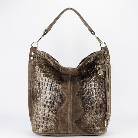 Posete - Geanta taupe din piele naturala cu imprimeu reptila 1915 M9