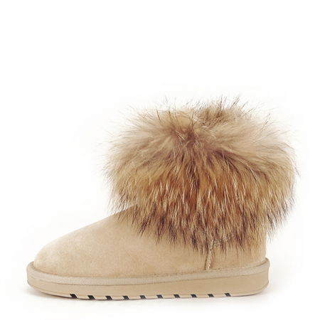 Ghete - Ghete din piele naturala bej cu blanita Carina