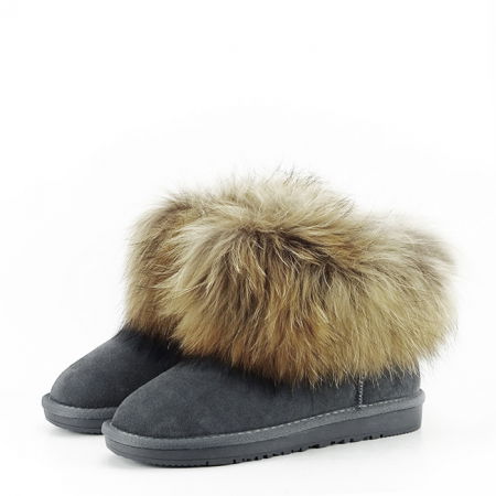 Ghete - Ghete din piele naturala gri cu blanita 3108 113