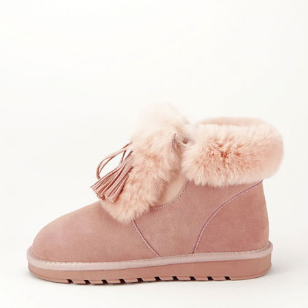 Cizme - Ghete din piele naturala roz cu blanita 603 114