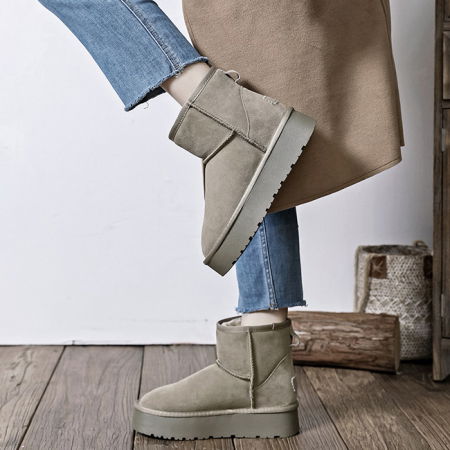 Cizme - Ghete bej din piele naturala