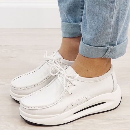 Mocasini si balerini - Mocasini albi din piele naturala WKS02 M7