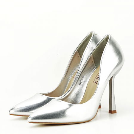 Pantofi - Pantofi argintii cu toc comod H1012