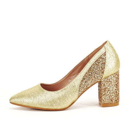 Pantofi - PANTOFI AURII CU TOC GROS LIANA 04