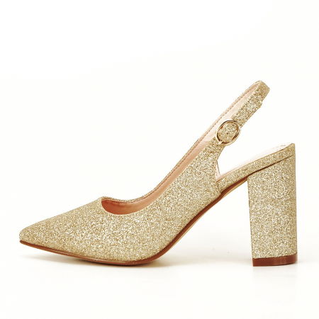 Pantofi cu toc - Pantofi aurii decupati Pamela 01