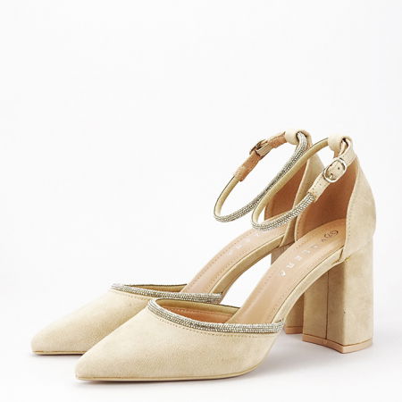 Pantofi - Pantofi bej eleganti cu pietricele argintii BSD38-3 03