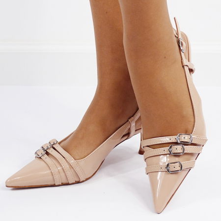 Pantofi - Pantofi bej eleganti cu toc mic 8338-276 03