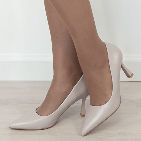 Pantofi cu toc - Pantofi bej eleganti D-1290 02