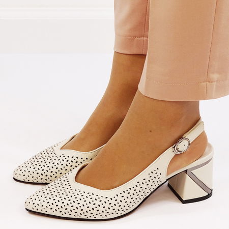 Pantofi - Pantofi crem perforati din piele naturala BY6885-3 01