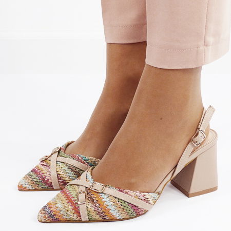 Pantofi cu toc - Pantofi eleganti cu model din rafie impletita YK-1817 04