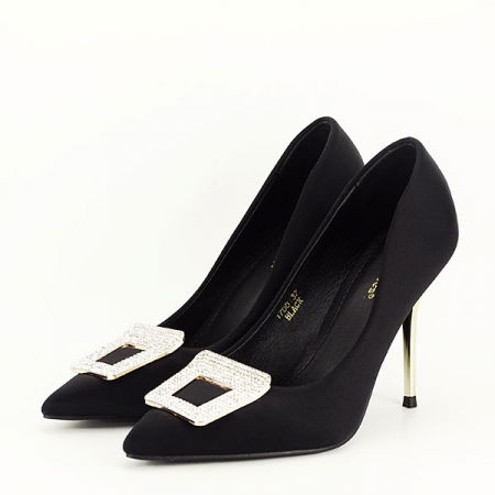 Pantofi - Pantofi negri cu brosa 1700 02