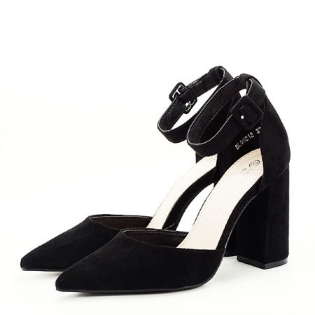 Pantofi - Pantofi negri cu toc gros BLQ6212 03