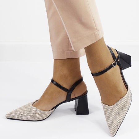 Pantofi cu toc - Pantofi negri eleganti cu model impletit HK-1308 04