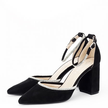 Pantofi - Pantofi negri eleganti cu pietricele argintii BSD38-1 03