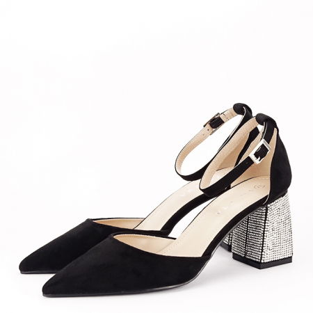 Pantofi cu toc - Pantofi negri eleganti cu pietricele argintii BSD42-1 04