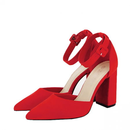 Pantofi - Pantofi rosii cu toc gros