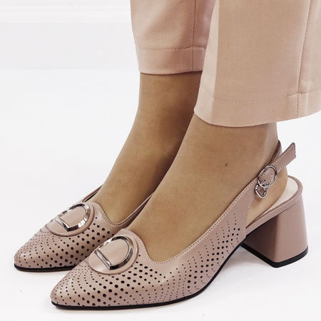 Pantofi - Pantofi taupe perforati din piele naturala BY6881-3 03