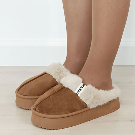 Noutati - Papuci de casa dama imblaniti Camel 9719 112