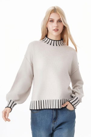 Pulover bej deschis cu maneci usor bufante Z-101 M9 [1]