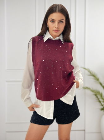 Pulovere si cardigane - Pulover bordo fara maneci cu strasuri A-9015 M9