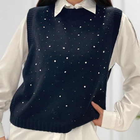 Pulover negru fara maneci cu strasuri A-9015 M9 [2]