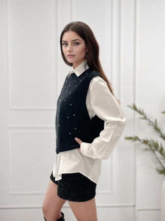 Pulover negru fara maneci cu strasuri A-9015 M9 [1]