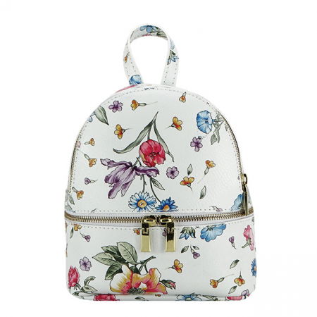 Rucsac din piele naturala cu imprimeu floral Ana 122