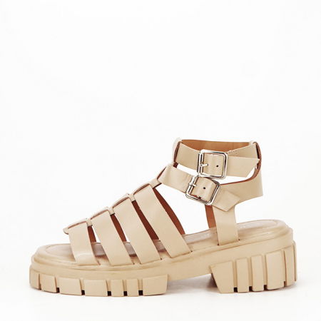 Sandale cu talpa joasa - Sandale bej inchis cu talpa groasa N75-6 132