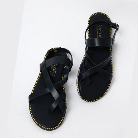 Sandale cu talpa joasa - Sandale negre din piele naturala LH-320 M4