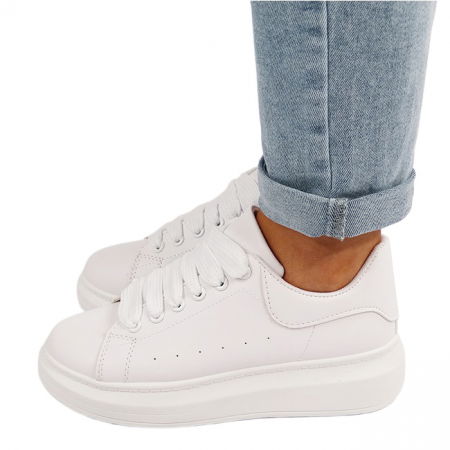 Pantofi - Sneakers albi cu talpa groasa M-8826 M7