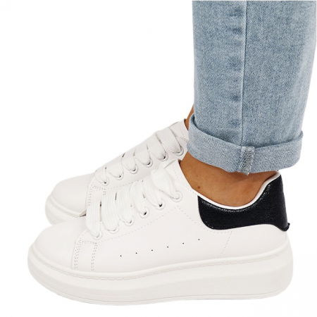 Pantofi - Sneakers albi/negri cu talpa groasa M-8826 M7