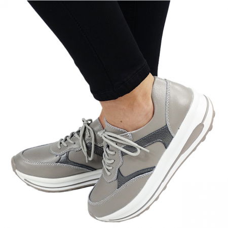 Pantofi - Sneakers gri din piele naturala 5091 M6