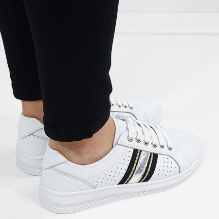 Sneakersi albi cu detalii argintii din piele naturala 5088 M7 [2]