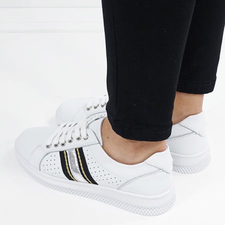 Sneakersi albi cu detalii argintii din piele naturala 5088 M7 [1]