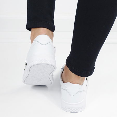 Sneakersi albi cu detalii argintii din piele naturala 5088 M7 [5]
