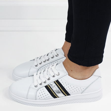 Sneakersi albi cu detalii argintii din piele naturala 5088 M7 [3]