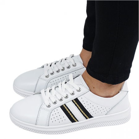 Pantofi sport si sneakers - Sneakersi albi din piele naturala 5088 M7