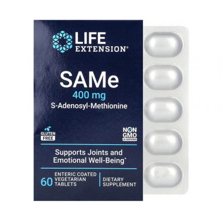 Life Extension - SAMe (S-Adenosyl-Methionine), 400 mg, Life Extension, 60 Enteric Coated Vegetarian Tablets