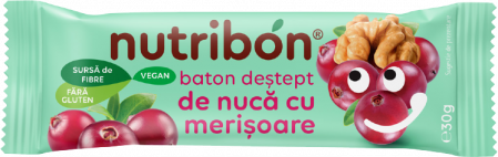 Superalimente - BATON VEGAN DE NUCA CU MERISOARE 30 G